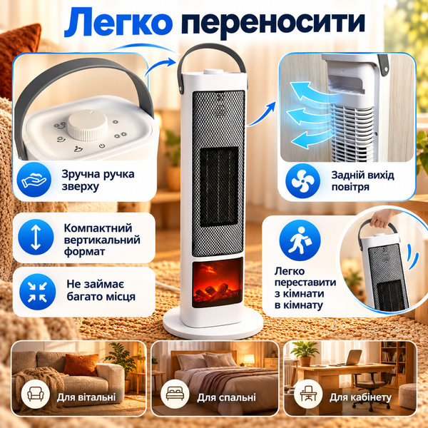 Тепловентилятор-обігрівач 1000&ndash;2000 Вт з регулюванням потужності, до 20 м&sup2; VEN-1368 фото