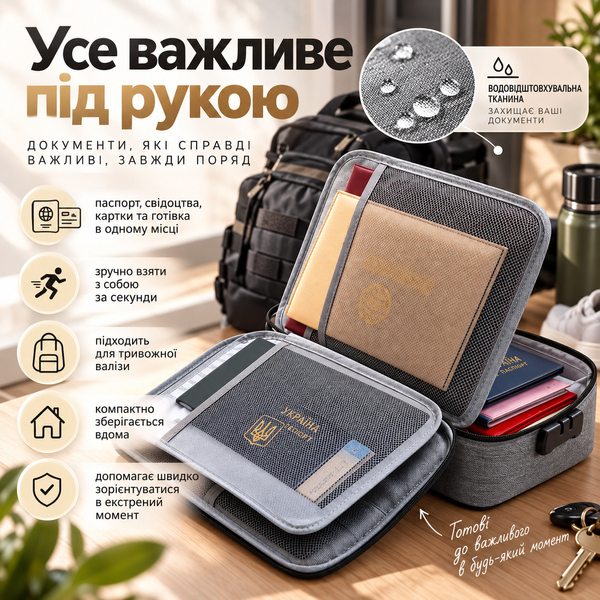 Органайзер для важливих документів та екстреної евакуації, сірий N8547 фото