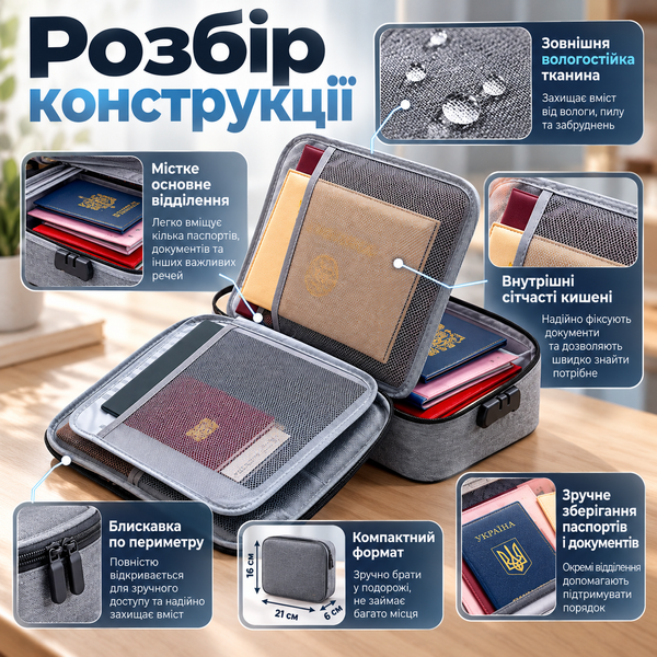 Органайзер для важливих документів та екстреної евакуації, сірий N8547 фото