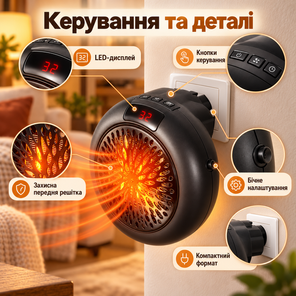 Портативный обогреватель Wonder Heater Pro 900 Вт, термостат 15&ndash;32 &deg;C, таймер 12 ч ws57844 фото