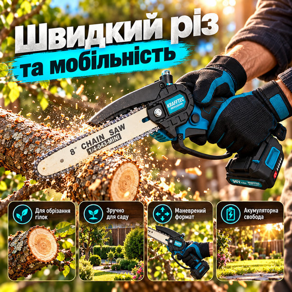 Акумуляторна ланцюгова мініпила Krafftec 20 см, 36 В, 4000 мА&middot;год, у кейсі ws44184-1 фото
