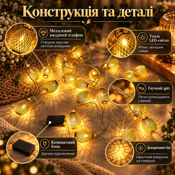 Світлодіодна LED-гірлянда з кількома режимами світіння ws54487 фото