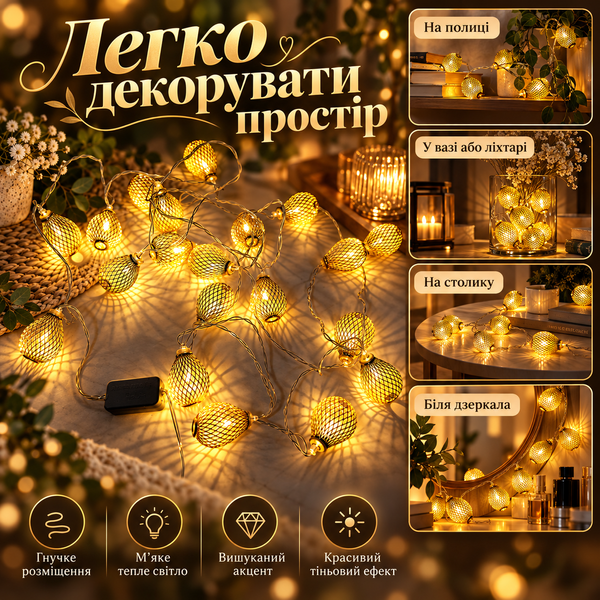 Світлодіодна LED-гірлянда з кількома режимами світіння ws54487 фото