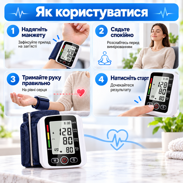 Автоматический тонометр для измерения давления и пульса с памятью на 99 измерений ws28915 фото