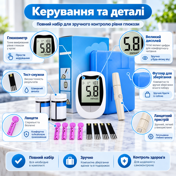 Глюкометр JD-92 для вимірювання глюкози з 50 тест-смужками та 50 ланцетами ws88843 фото