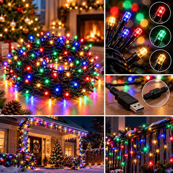 LED-гірлянда-нитка 50 м 500 LED, 220 В, чорний провід, теплий білий / мульти KAR-LU991/2 фото