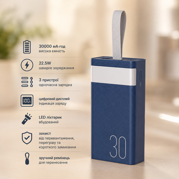 Power Bank Remax RPP-320 30000 мА&middot;год, 22,5 Вт, Type-C, LED-дисплей  AsKP-79 фото