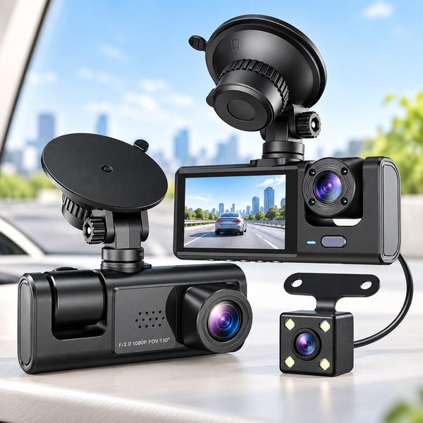 Автомобильный видеорегистратор на 3 камеры 1296P Full HD+ с G-Sensor и ночной съёмкой  VEN-1281 фото