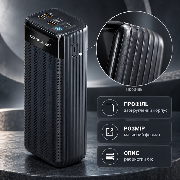 Power Bank Konfulon A21S 40000 mAh, 4 USB, Type-C, цифровий дисплей PahA21S фото