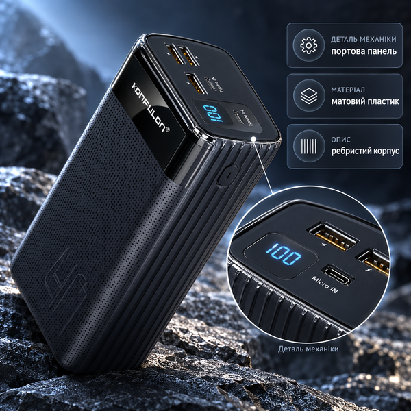 Power Bank Konfulon A21S 40000 mAh, 4 USB, Type-C, цифровий дисплей PahA21S фото