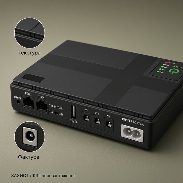 Mini UPS DC1018P 10400 mAh для роутера та ONU, 5V/9V/12V/15V/24V, USB і POE M16838 фото