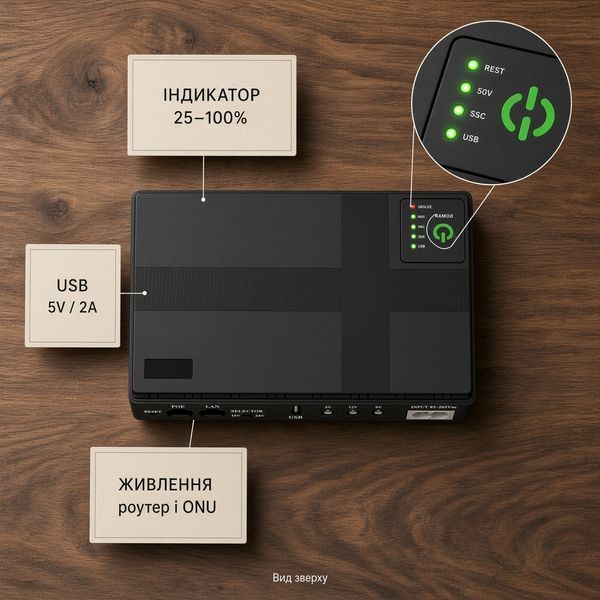 Mini UPS DC1018P 10400 mAh для роутера та ONU, 5V/9V/12V/15V/24V, USB і POE M16838 фото