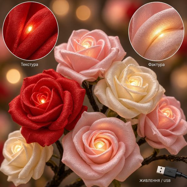 LED-гірлянда з квітами троянди 2,3 м, 144 LED, 8 режимів, USB, з пультом As2575 фото