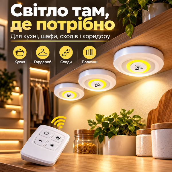 Набір LED-світильників 3 шт. з пультом, регулюванням яскравості та таймером 205-047 фото